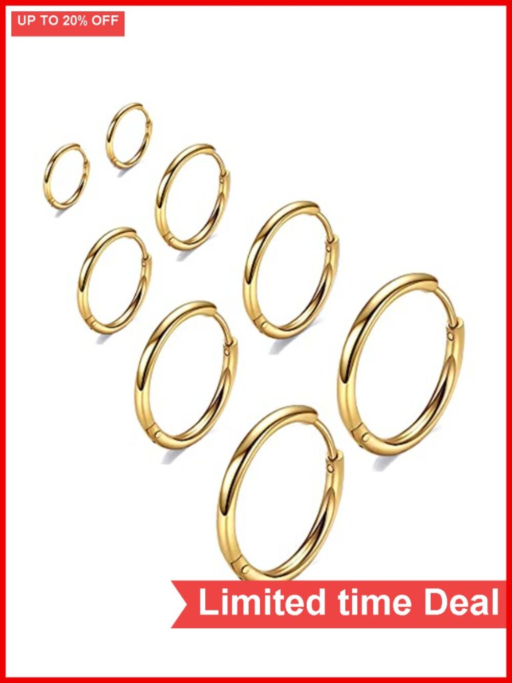 316L Surgical Stainless Steel Huggie Hoop Earrings 6mm-14mm Hypoallergenic for